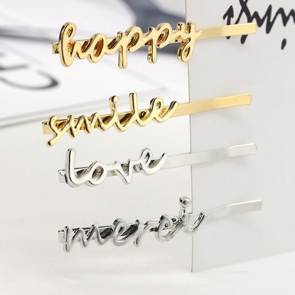 

smile happy merci love golden silver hair clips and pins barrettes hairgrips for women headwear hair accessories dropship