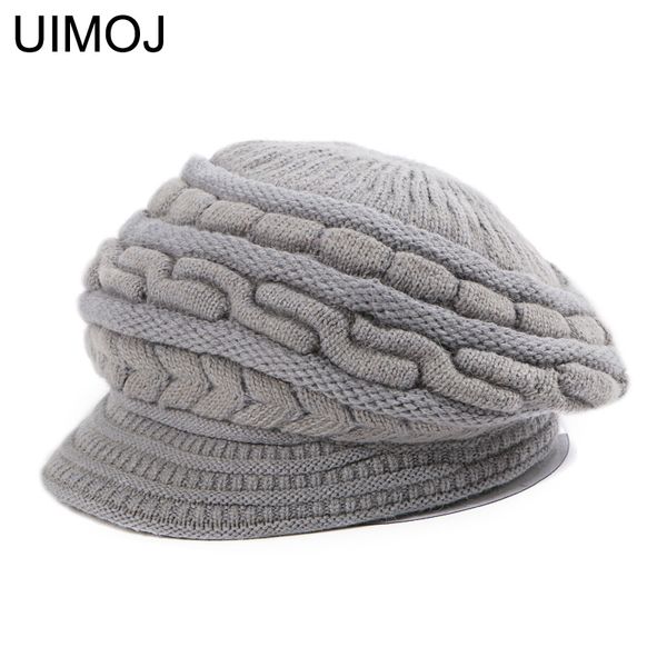 

uimoj fashion lady's autumn winter warm knitted peaked berets cute women hats 7 colors, Blue;gray