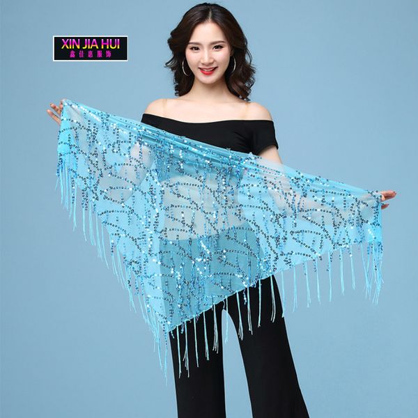 

triangle piece chain scarf waist performance practice fashion shiny tassel sequin belly dance accessories chinese market online, Black;red