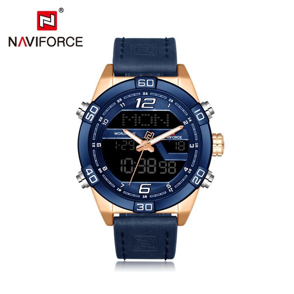 

naviforce lingxiang 9128 men's led electronic waterproof electronic watch belt quartz men's watch, Blue