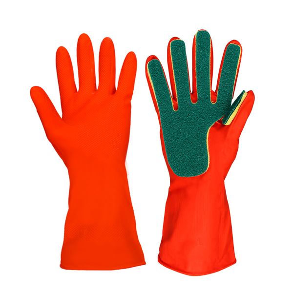 

2 pairs red cleaning gloves reusable sponge fingers household garden dishwashing glove waterproof rubber kitchen washing gloves