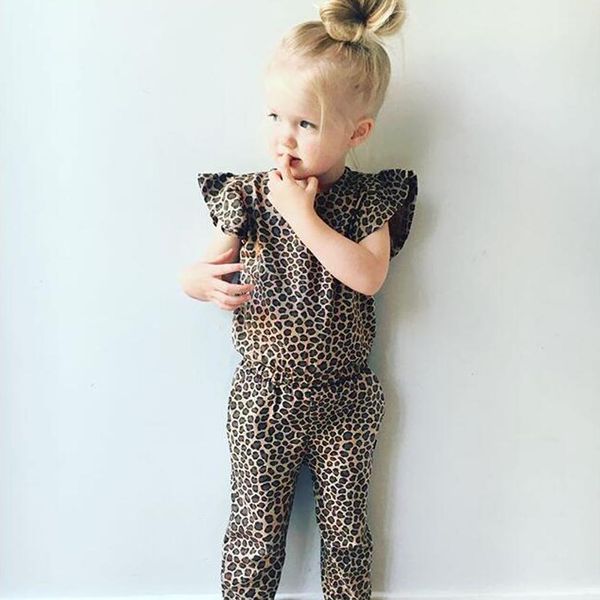 

baby girls flutter sleeve leopard print romper jumpsuit outfits set gray baby clothes summer fashion 2019#g6, White