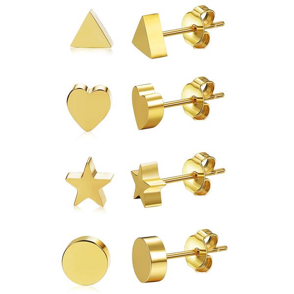 

simple with cards paper geometry small earrings golden flowers cross round hearts triangle five-pointed star ear studs women jewelry gifts, Golden;silver