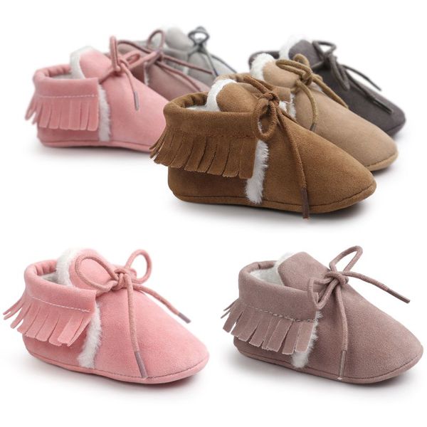 

winter newborn baby boy girl moccasins shoes fringe soft soled non-slip footwear crib shoes pu suede leather first walker