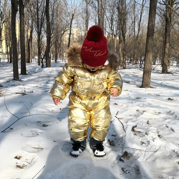 

winter children 90% white duck down rompers boys big natural fur with hooded clothes girls thicken jumpsuit 1-5y kids snow suit, Blue;gray