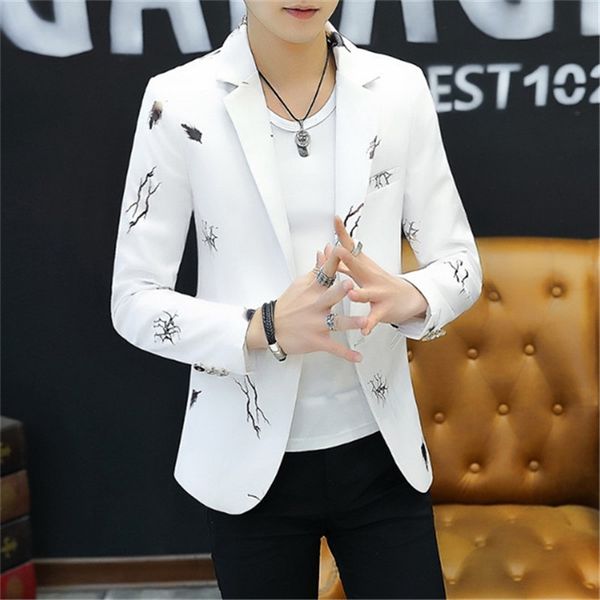 

hj  printed a blazer of new fashion wash and wear thin handsome city boy cultivate blazers, White;black