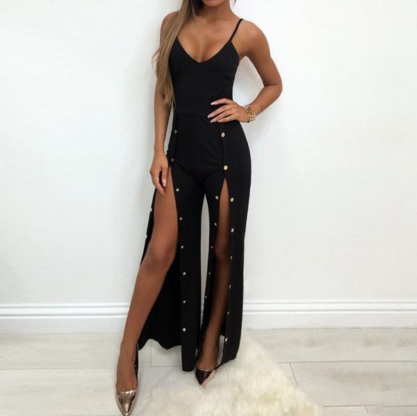 

women's jumpsuits & rompers women jumpsuit v neck sleeveless wide leg cut trousers romper ladies clubwear summer playsuit party sexy, Black;white