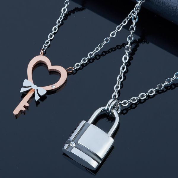 

titanium steel accessories wholesale new style fashion love witness lock necklace gift titanium steel couples of puncture of nec, Silver