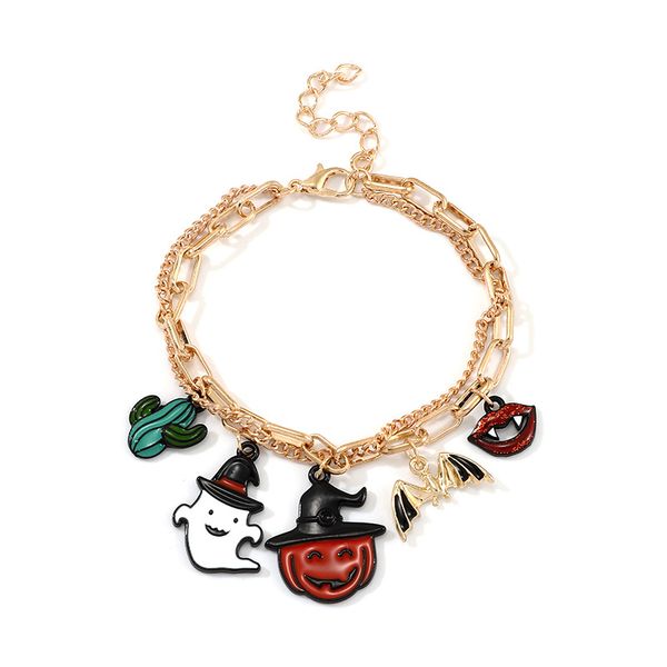 

readsilenter halloween new hand jewelry halloween bracelet alloy drop oil pumpkin lips multi-pendant hand jewelry festival, Black