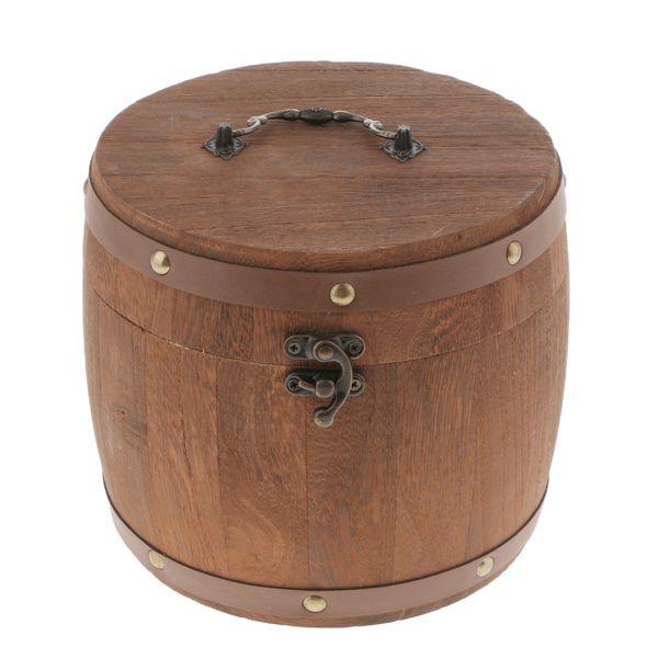 

vintage big wood barrel tea caddy airtight sealed tea leaves tin canister kitchen food storage jar container