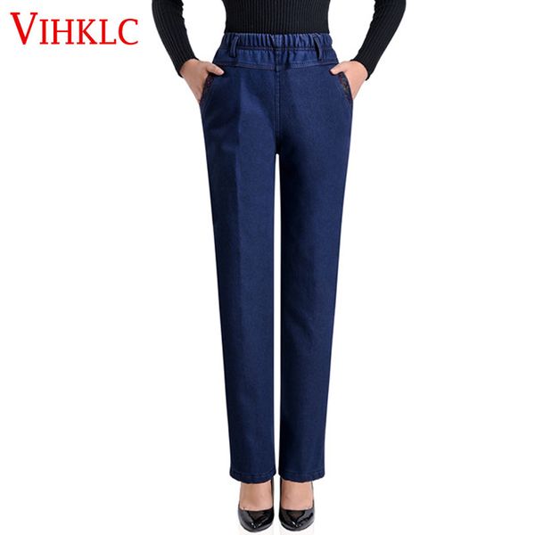 

cashmere winter warm jeans women with high waist jeans for stretching skinny elastic waist large size h406, Blue