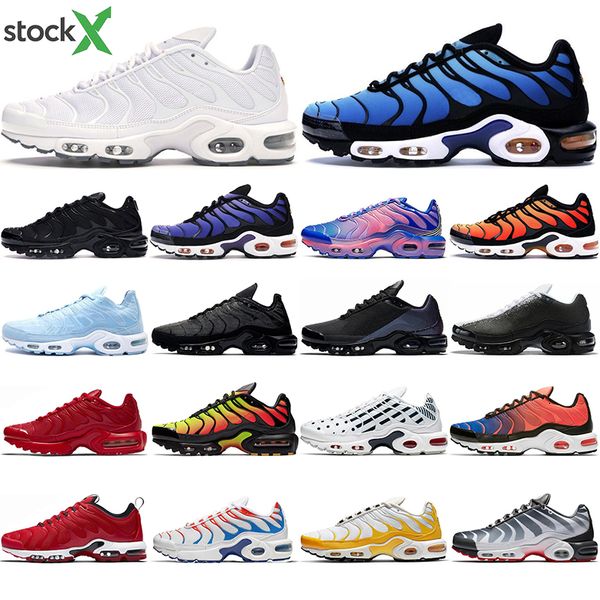 

with socks new mens tn plus se running shoes triple black white shark hyper blue spray scream men trainer runner sports sneakers