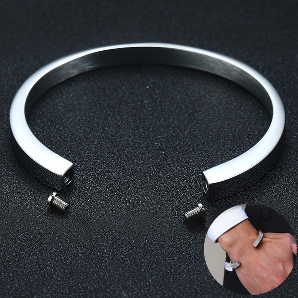 

mens bracelet unique urn cremation cuff bangle for ashes memorial silverly stainless steel male jewelry, Golden;silver