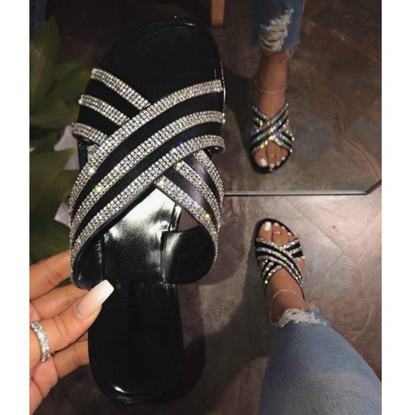 

slippers transparent black flat female summer breathable bling rhinestone casual vacation woman slides women beach shoes