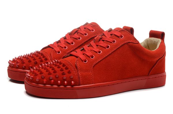 

low cut suede leather spiked toe casual flats red bottom shoes for men women luxury party designer sneakers black blue beige size36-46