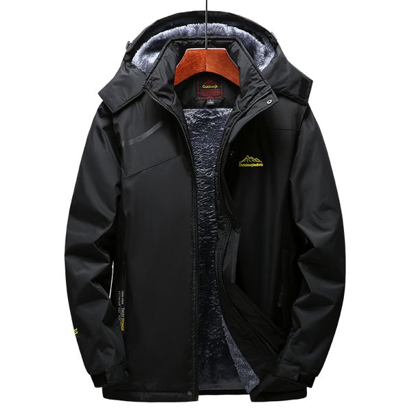 

winter jackets thick warm hooded coat outdoor thermal parkas windbreaker waterproof casual fleece jackets plus size 5xl, Black