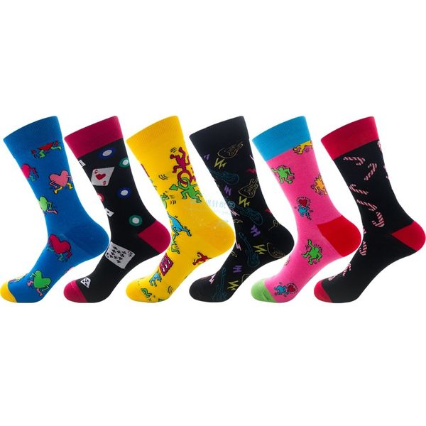 

peonfly keith haring fancy character face colorful personality funny women men socks happy socks cotton cozy, Black