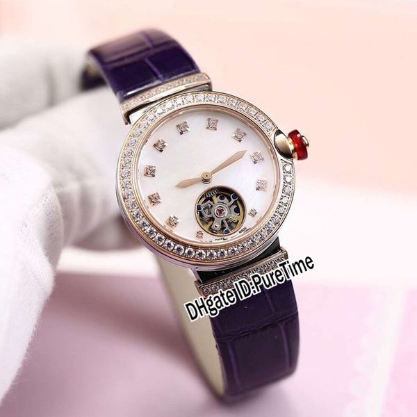 

new lvcea 102693 rose gold white dial diamond bezel diamond mark automatic tourbillon womens watch purple leather 10 colors puretime e04c3, Slivery;brown