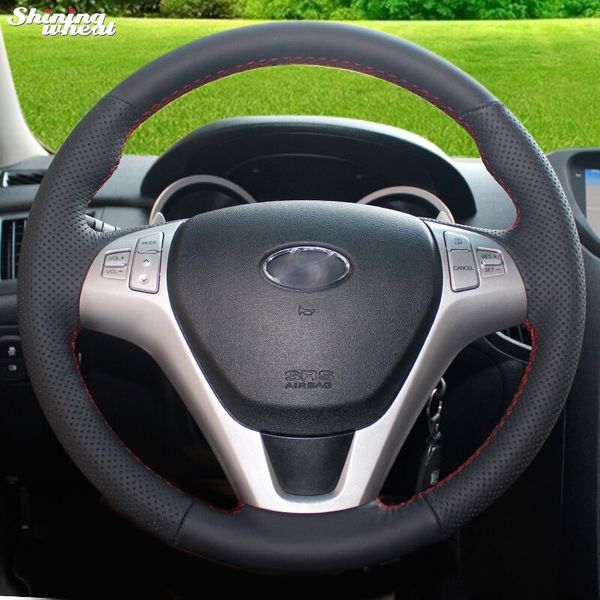 

shining wheat hand-stitched black leather car steering wheel cover for rohens coupe 2009 rohens coupe