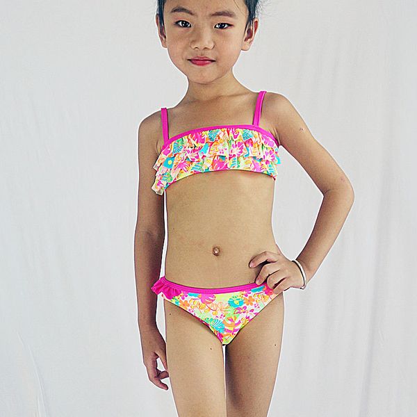 

2019 new summer style flowers girls bikini children's swimwear split bikini kids tankini cake multilayer swimsuit for 2-8 years