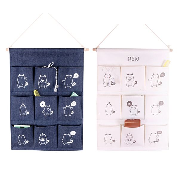 

linen cotton fabric wall door closet hanging storage bag with 9 pockets over door organizer wall mounted bag for room bathroom