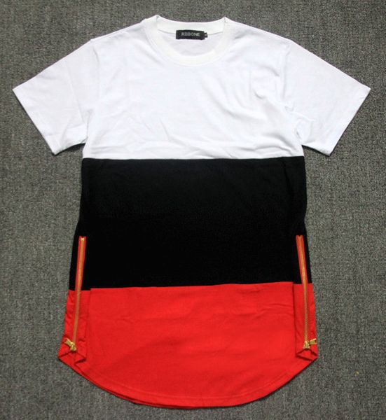 

2017 summer style mens t shirts white black red patchwork golden side zipper swag streetwear hip hop t shirts extended tees