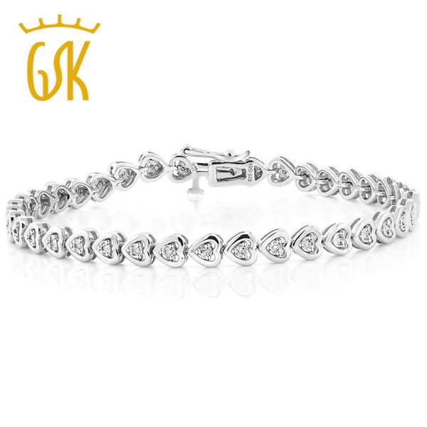

gemstoneking 925 sterling silver heart shape women's diamond bracelet fits up 7 inch wrist, Golden;silver
