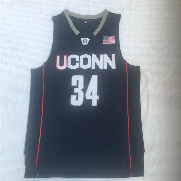 

ncaa connecticut huskies college #34 ray allen basketball jersey - blue, Black