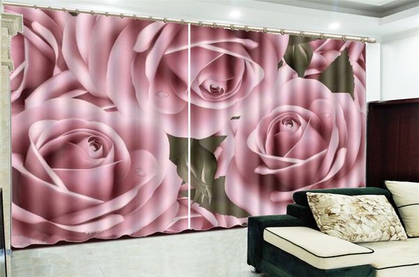 Atacado 3d Cortina Sala-de-rosa Rosas Decoração Interior Sala Quarto Cozinha Janela Blackout Curtain