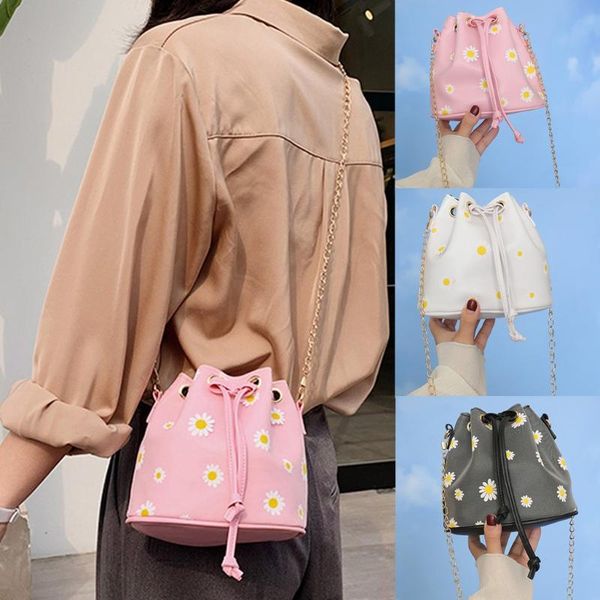 

fashionable new ladies shoulder bag floral print wild chain shoulder bag fashion leather small daisy drawstring bucket #yl10