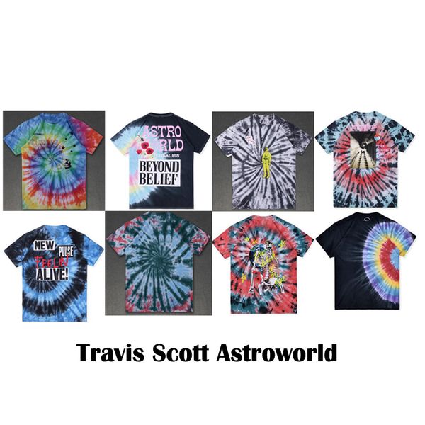 

travis scott astroworld festival t-shirts run gosha alien barclay lollapalooza europe tie dye tee men women designer cotton short sleeve, White;black