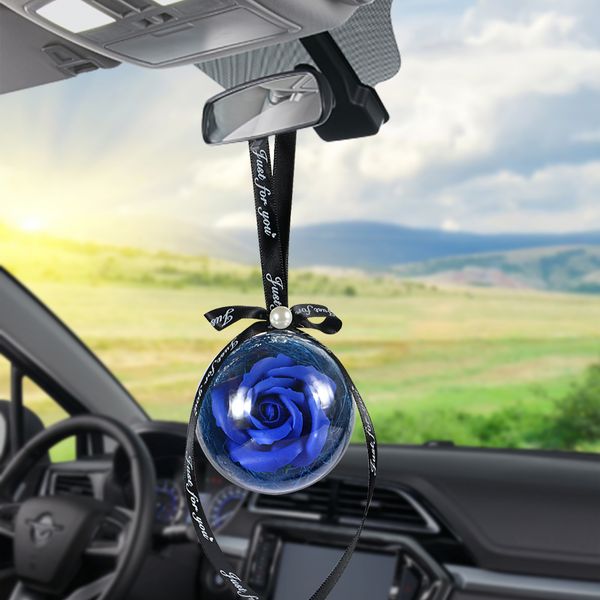

car pendant transparent rose flower ball car rearview mirror decorations creative flower hanging ornament charm accessories trim