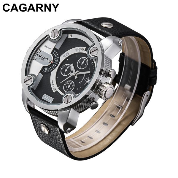 

cagarny watches men classic date waterproof wristwatch sports date clock brand men casual leather watch, Slivery;brown