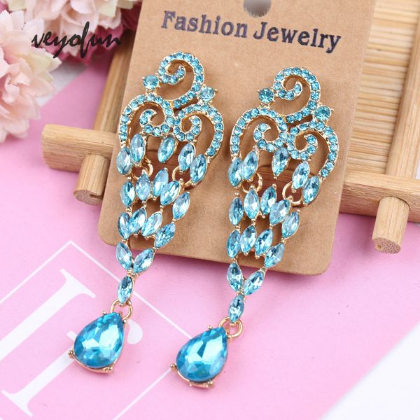 

veyofun crystal hollow out dangle earrings for women luxury drop earrings vintage jewelry, Silver