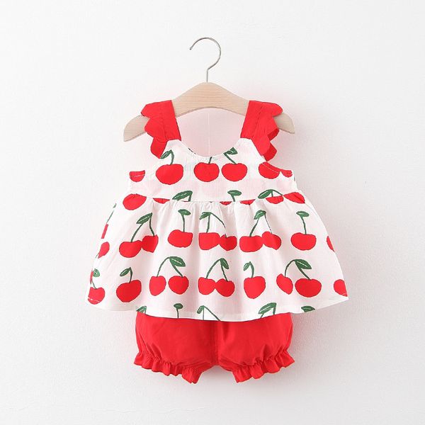 

girls dress summer clothes set cotton print cartoon shirt+shorts 2pcs for kids casual trasksuits sets children clothing, White