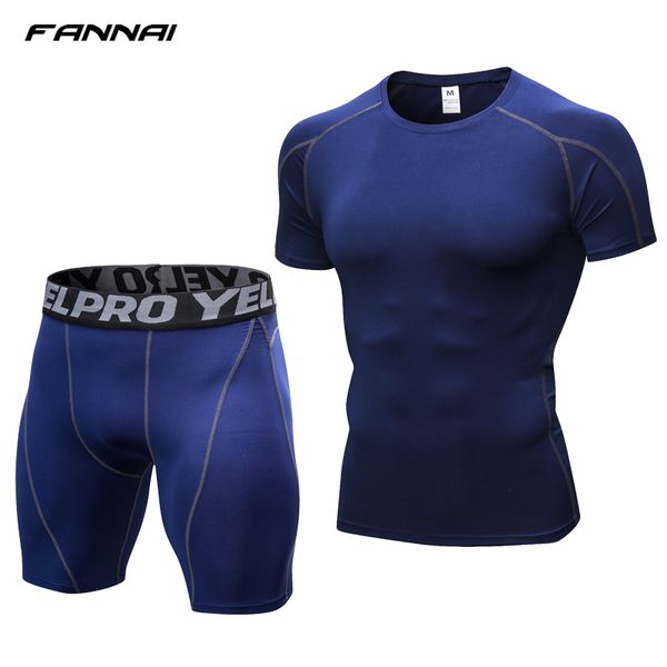 

new men's running set compression underwear sports gym tights set male body tummy shaper fitness workout tracksuits, Black;blue