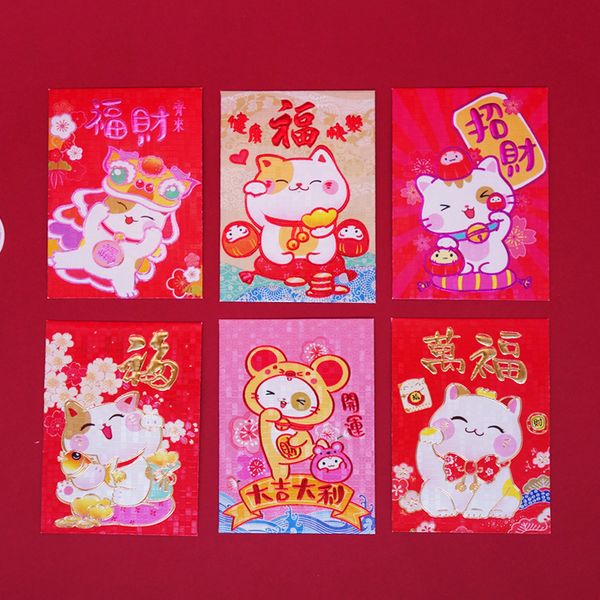 

10 packs 60 pcs luckey cat design red packet 2020 chinese r rat new year paper red envelope