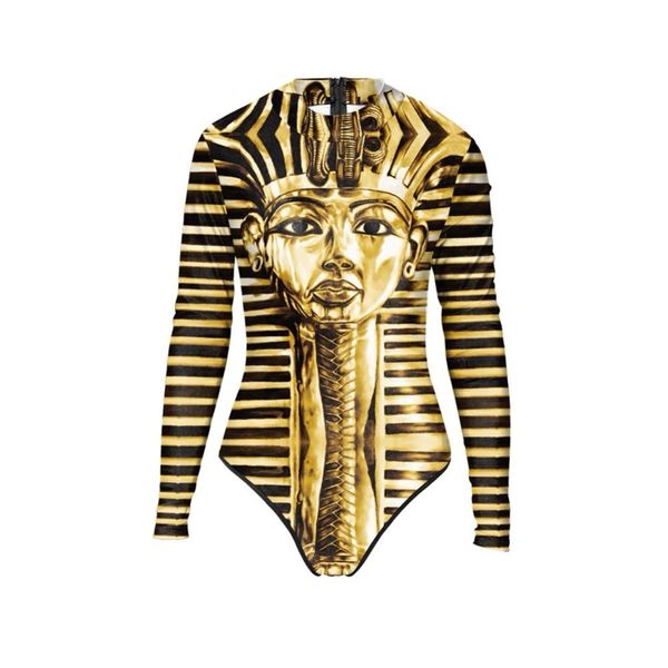 

2019 new summer long sleeve egyptian pharaoh swimwear bodysuit 3d prints one piece women swimsuit sport bathing suit, White;black