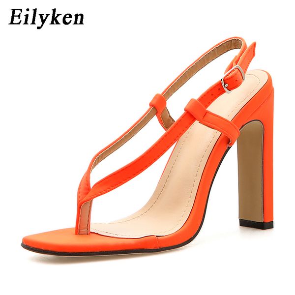 

eilyken лето сексуальная оранжевый высокая женская мода назад ремень вьетнамки квадратный каблук 12 см гладиатор сандалии обувь y200405, Black