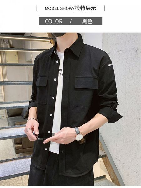 

mens designer letters shirts mens regular length pure color homme turn down collar long sleeve shirts, White;black