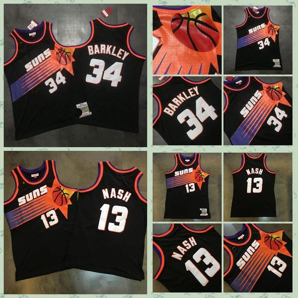 

men youth kid phoenix suns 13 steve nash charles 34 barkley mitchell & ness black 1992-93 1996-97 hardwoods classics swingman1jersey, Black;red