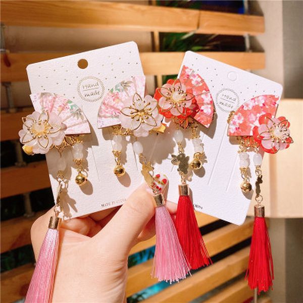 

retro chinese style hanfu headdress antique hair accessories ancient ornaments tassel fan butterfly girl fairy hairpin clip, Slivery;white
