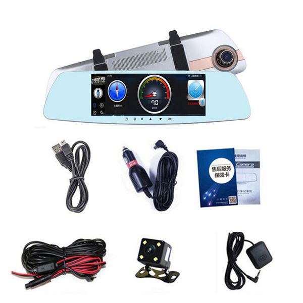

7 inch car dvr camera touch screen full hd 1080p video recorder speed measurement dash cam dual len rear view mirror camera
