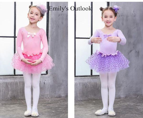 

длинные рукава cute kids балетное платье для детей трико пачка юбки балерина ролевая игра костюм установить розовый фиолетовый бесплатная до, Black;red
