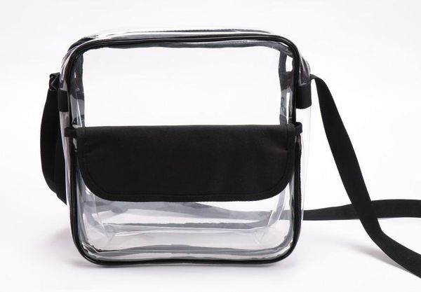 

0002 clear purse stadium approved bag patch with zipper and shoulder strap, Black;white