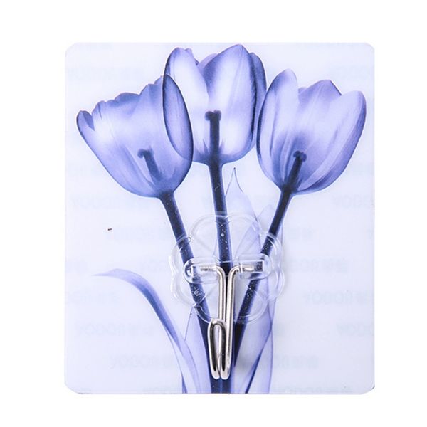 

4pcs key holder wall household unique printing door hook punching no trace door hook adhesive