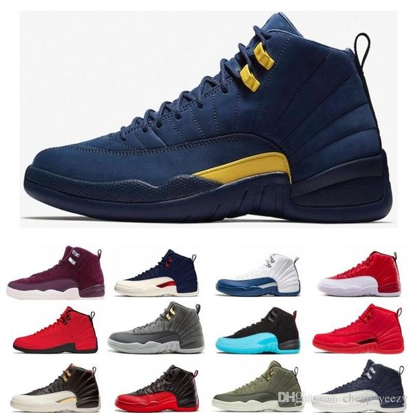 

mens 12s basketball shoe winterized wntr gym red michigan bordeaux 12 white black the master flu game taxi sports sneaker trainers size 7-12