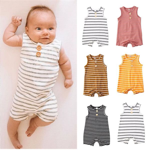 

summer 0-24m newborn infant kids boys girls romper striped sleeveless one-piece jumpsuit playsuit sunsuit outfits baby clothes, Blue