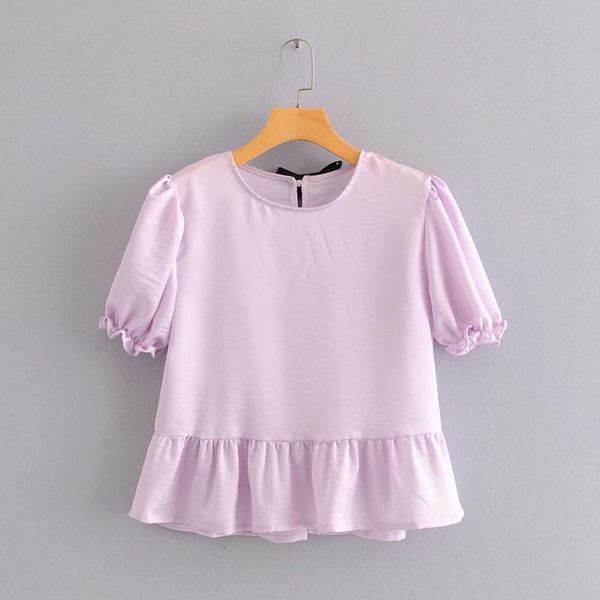 

women's blouses & shirts 2021 women sweet pleat puff sleeve casual smock blouse ladies o neck back bow tied chic summer femininas ls65, White