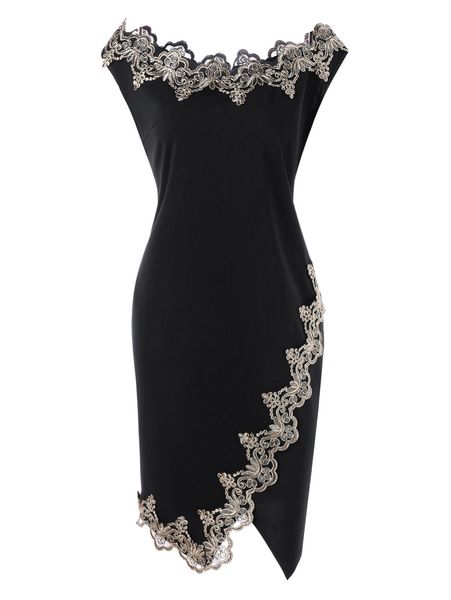 

plus size women dresses summer 5xl flower embroidered bodycon dress robe office ladies boat neck sleeveless vestido, Black;gray